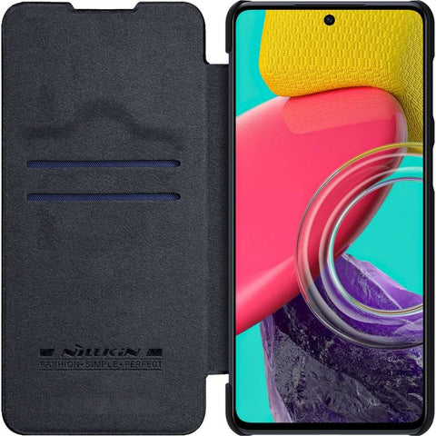 NILLKIN Qin Series for Samsung Galaxy M53 5G Scratch-resistant Anti-fall Card Holder PU Leather Shell Phone Case