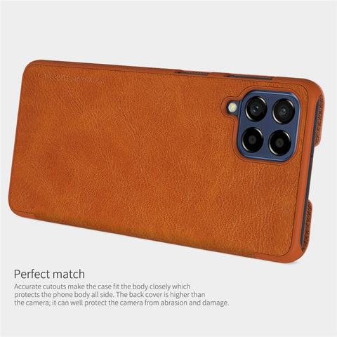 NILLKIN Qin Series for Samsung Galaxy M53 5G Scratch-resistant Anti-fall Card Holder PU Leather Shell Phone Case