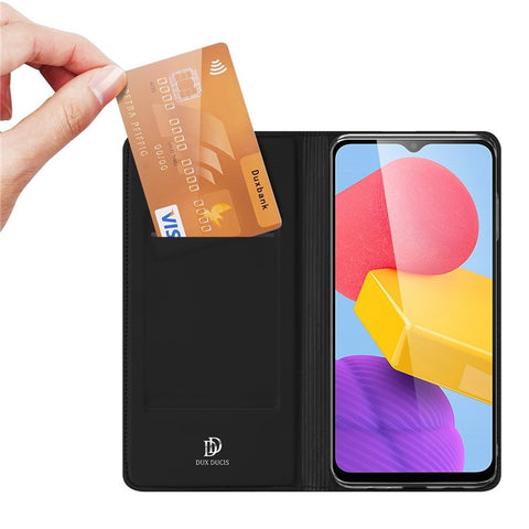 DUX DUCIS Skin Pro Series for Samsung Galaxy M13 4G Fully Wrapped Leather Case, Card Holder Stand Flip Phone Shell