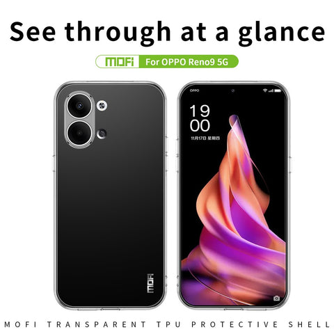 MOFI Transparent Phone Case For Oppo Reno9 5G / Reno9 Pro 5G, Shockproof TPU Mobile Phone Cover