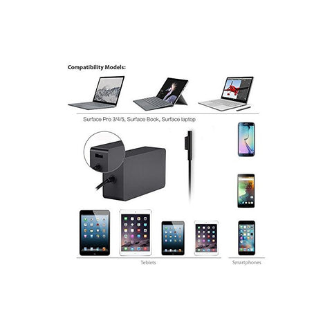 15V 4A Power Charger Adapter for Microsoft Pro 5/4/3, Surface Book 2017/1706/1800/1735/1736