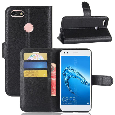 Litchi Texture Leather Wallet Stand Phone Accessory Casing for Huawei P9 Lite mini / Y6 Pro (2017) / Enjoy 7