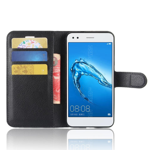 Litchi Texture Leather Wallet Stand Phone Accessory Casing for Huawei P9 Lite mini / Y6 Pro (2017) / Enjoy 7