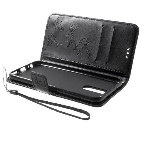 Imprint Butterfly Flowers Leather Wallet Case Shell for Huawei Mate 10 Lite / nova 2i / Maimang 6 / Honor 9i (India)