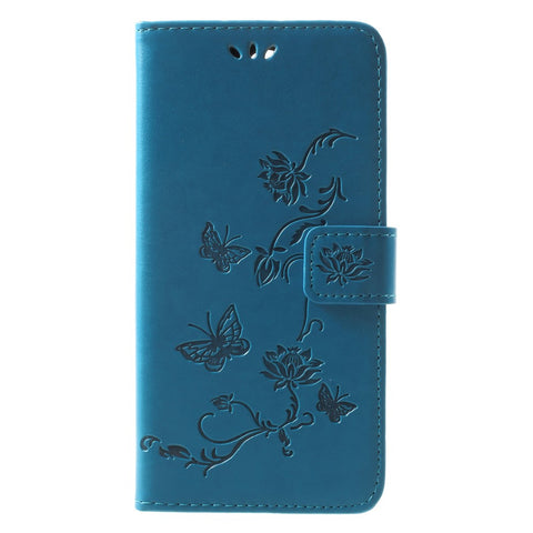 Imprint Butterfly Flowers Leather Wallet Case Shell for Huawei Mate 10 Lite / nova 2i / Maimang 6 / Honor 9i (India)