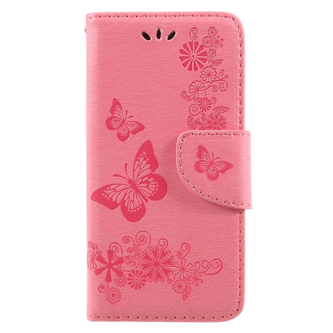 Imprinted Butterfly Flowers Leather Stand Case with Card Slots for Huawei P9 lite mini / Enjoy 7 / Y6 Pro (2017)