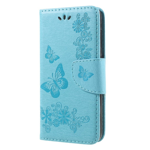 Imprinted Butterfly Flowers Leather Stand Case with Card Slots for Huawei P9 lite mini / Enjoy 7 / Y6 Pro (2017)
