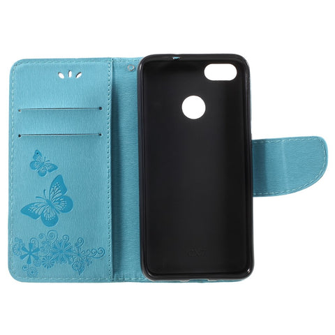 Imprinted Butterfly Flowers Leather Stand Case with Card Slots for Huawei P9 lite mini / Enjoy 7 / Y6 Pro (2017)