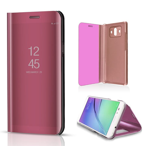 For Huawei Mate 10 Plated Mirror Surface View Leather Stand Protective Casing