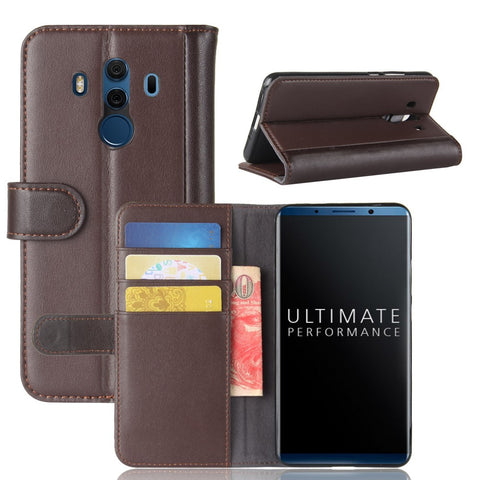Genuine Split Leather Magnetic Cover Case with Card Slots for Mate 10 Pro