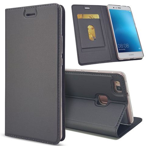 Magnetic Attraction Card Holder Leather Phone Shell for Huawei P9 Lite / G9 Lite