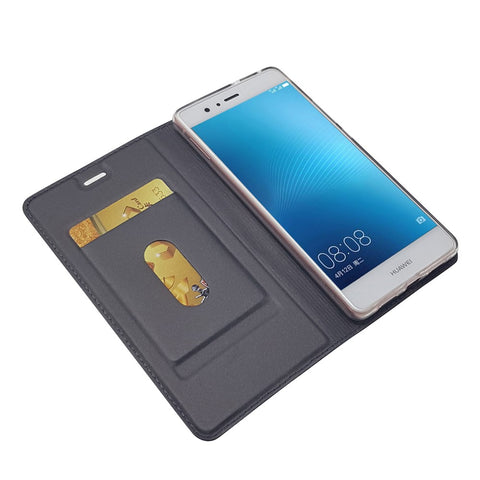 Magnetic Attraction Card Holder Leather Phone Shell for Huawei P9 Lite / G9 Lite