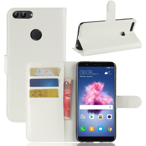 Litchi Grain Leather Wallet Stand Folio Protective Shell for Huawei P Smart / Enjoy 7S