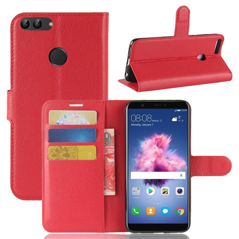 Litchi Grain Leather Wallet Stand Folio Protective Shell for Huawei P Smart / Enjoy 7S