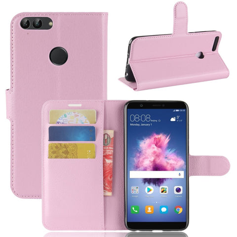 Litchi Grain Leather Wallet Stand Folio Protective Shell for Huawei P Smart / Enjoy 7S