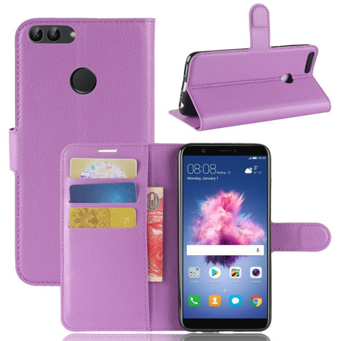 Litchi Grain Leather Wallet Stand Folio Protective Shell for Huawei P Smart / Enjoy 7S