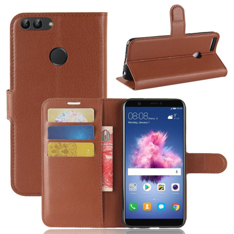 Litchi Grain Leather Wallet Stand Folio Protective Shell for Huawei P Smart / Enjoy 7S
