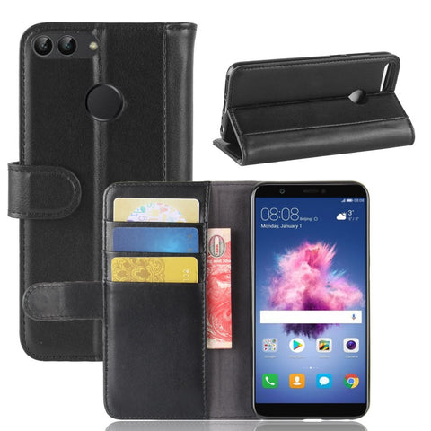 For Huawei P Smart / Enjoy 7S Phone Cases Genuine Split Leather Wallet Mobile Cover Stand