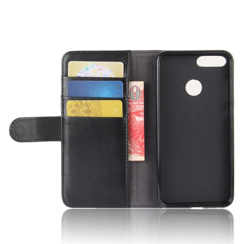 For Huawei P Smart / Enjoy 7S Phone Cases Genuine Split Leather Wallet Mobile Cover Stand