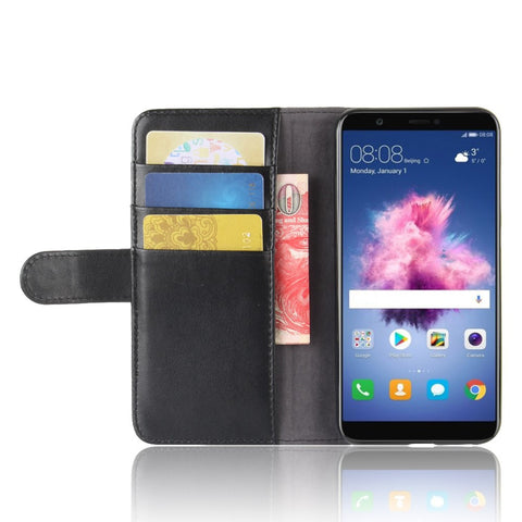 For Huawei P Smart / Enjoy 7S Phone Cases Genuine Split Leather Wallet Mobile Cover Stand