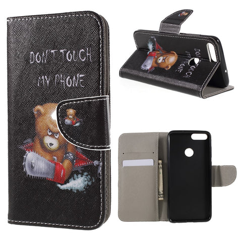 Pattern Printing Cross Texture Stand Wallet Leather Case for Huawei P Smart / Enjoy 7S