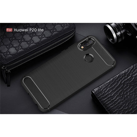 For Huawei P20 Lite / Nova 3e Carbon Fiber Texture Brushed TPU Back Case