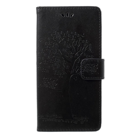 Imprint Tree Owl Pattern PU Leather Protection Cover Shell for Huawei P Smart / Enjoy 7S
