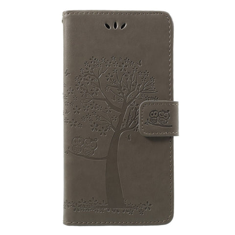 Imprint Tree Owl Pattern PU Leather Protection Cover Shell for Huawei P Smart / Enjoy 7S