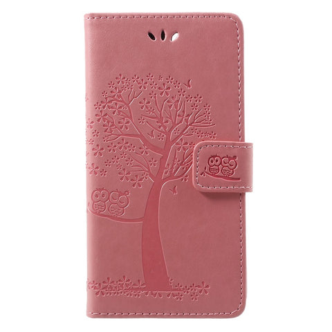 Imprint Tree Owl Pattern PU Leather Protection Cover Shell for Huawei P Smart / Enjoy 7S