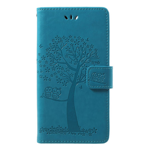 Imprint Tree Owl Pattern PU Leather Protection Cover Shell for Huawei P Smart / Enjoy 7S