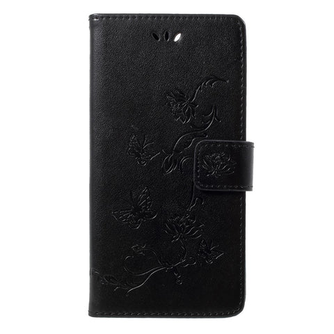 Imprint Butterfly Flower Wallet Stand Leather Phone Cover for Huawei P Smart / Enjoy 7S
