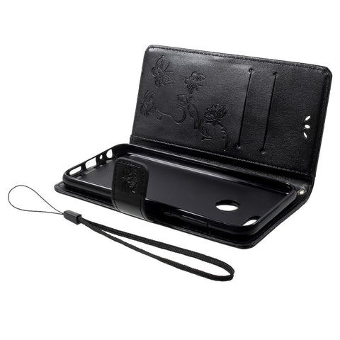Imprint Butterfly Flower Wallet Stand Leather Phone Cover for Huawei P Smart / Enjoy 7S
