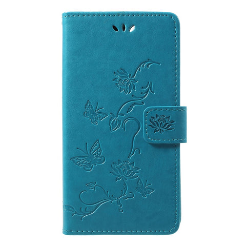 Imprint Butterfly Flower Wallet Stand Leather Phone Cover for Huawei P Smart / Enjoy 7S