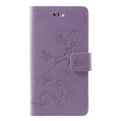 Imprint Butterfly Flower Wallet Stand Leather Phone Cover for Huawei P Smart / Enjoy 7S