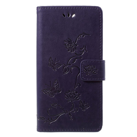 Imprint Butterfly Flower Wallet Stand Leather Phone Cover for Huawei P Smart / Enjoy 7S
