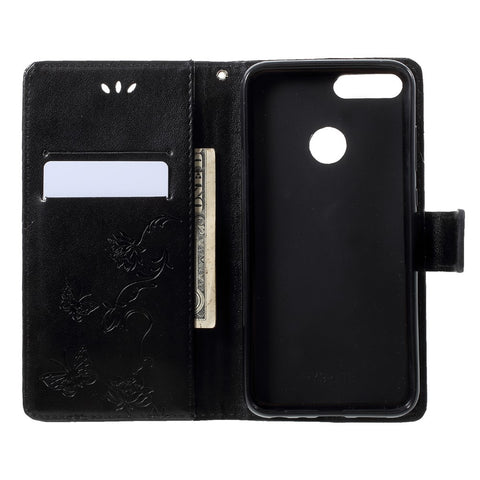 Imprint Butterfly Flower Wallet Leather Cell Phone Cover for Huawei Honor 9 Lite / Honor 9 Youth Edition
