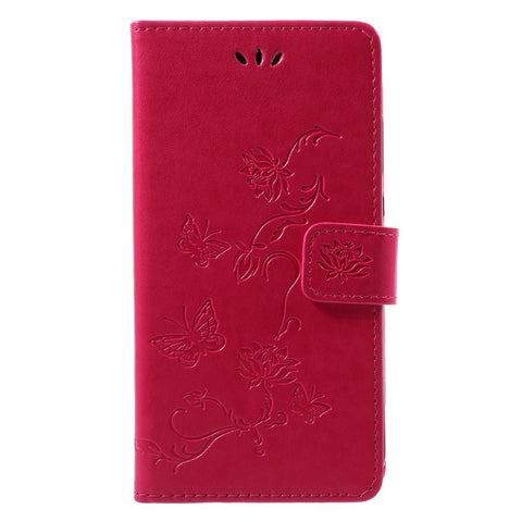 Imprint Butterfly Flower Wallet Leather Cell Phone Cover for Huawei Honor 9 Lite / Honor 9 Youth Edition