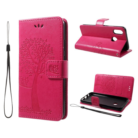 Imprint Tree Owl Pattern PU Leather Wallet Stand Phone Shell for Huawei P20 Lite / Nova 3e
