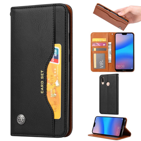 Auto-absorbed Leather Wallet Mobile Shell Case for Huawei P20 Lite / Nova 3e