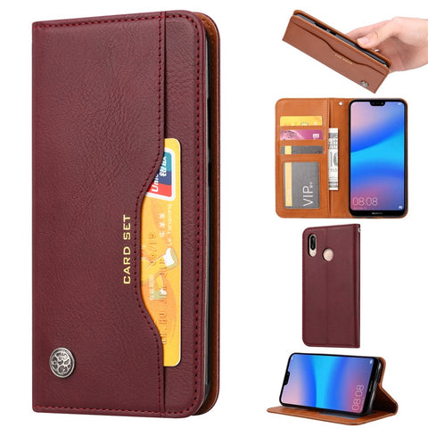 Auto-absorbed Leather Wallet Mobile Shell Case for Huawei P20 Lite / Nova 3e