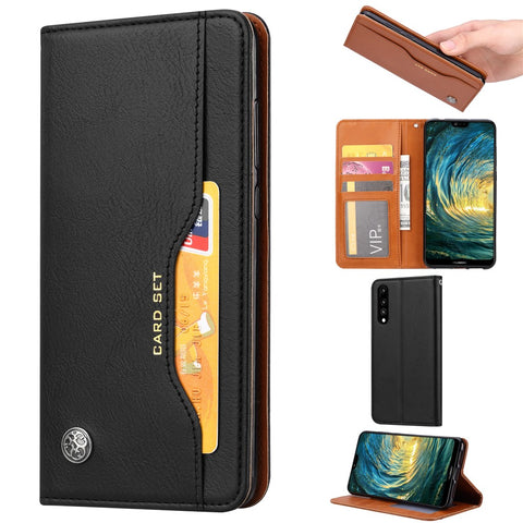 Auto-absorbed Leather Wallet Stand Case Accessory for Huawei P20