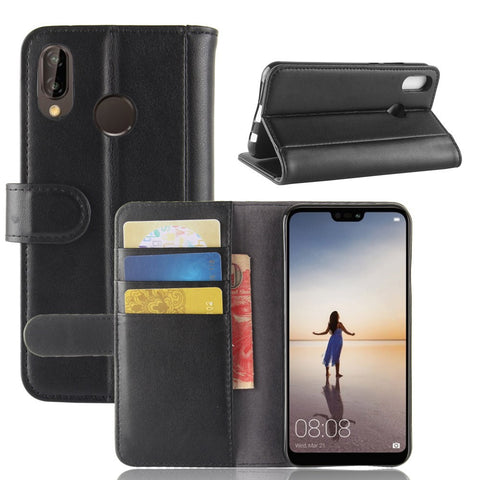 Genuine Split Leather Wallet Stand Case for Huawei P20 Lite / Nova 3e