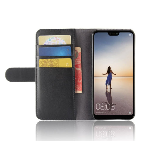 Genuine Split Leather Wallet Stand Case for Huawei P20 Lite / Nova 3e