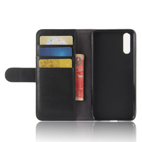 Genuine Split Leather Wallet Stand Case for Huawei P20