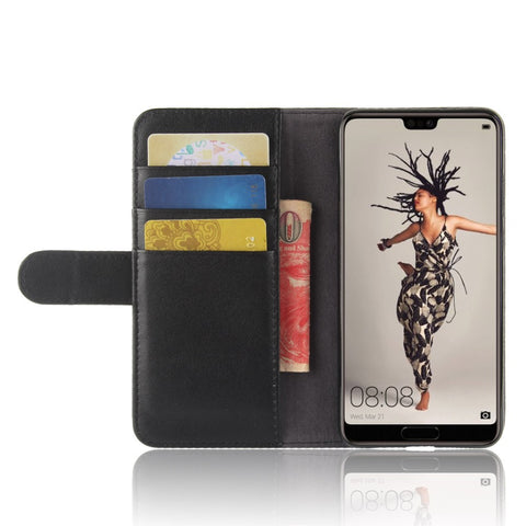 Genuine Split Leather Wallet Stand Case for Huawei P20