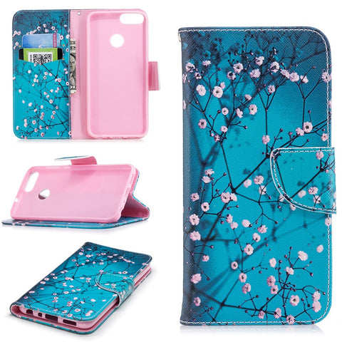 Pattern Printing PU Leather Wallet Stand Protective Shell for Huawei P Smart / Enjoy 7S
