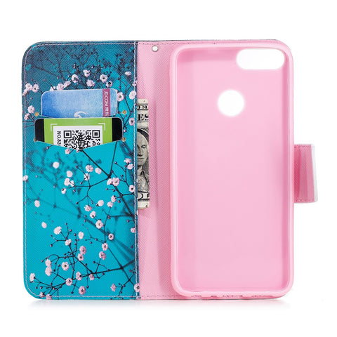 Pattern Printing PU Leather Wallet Stand Protective Shell for Huawei P Smart / Enjoy 7S
