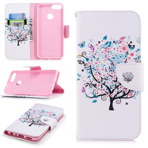 Pattern Printing PU Leather Wallet Stand Protective Shell for Huawei P Smart / Enjoy 7S