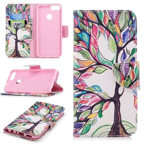 Pattern Printing PU Leather Wallet Stand Protective Shell for Huawei P Smart / Enjoy 7S