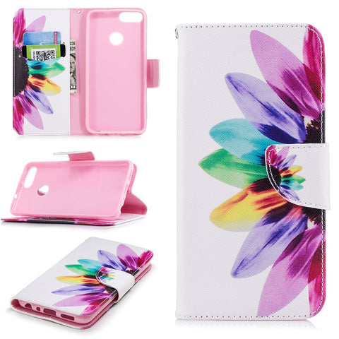 Pattern Printing PU Leather Wallet Stand Protective Shell for Huawei P Smart / Enjoy 7S
